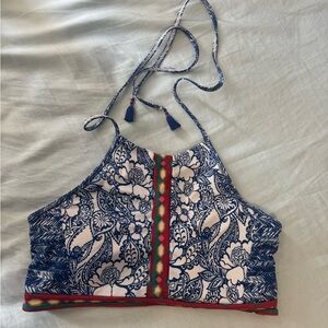 Loft beach blue and white floral paisley halter bathing suit bikini top L